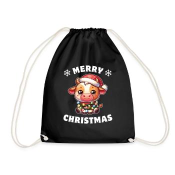Père Noël chapeau Noël guirlandes lumineuses vache - Sac de sport léger - noir - Devant