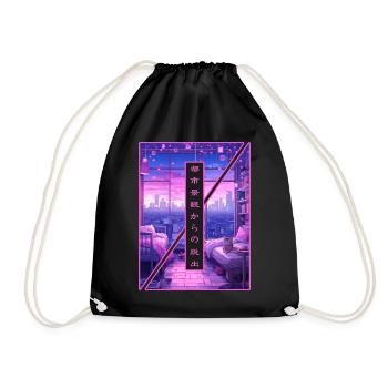 Cyber Night City Japanese Vaporwave Dreamy Aesthet - Turnbeutel - Schwarz - Vorne