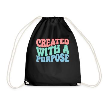 Created with a Purpose Groovy Bible Verse - Drawstring Bag - black - Front