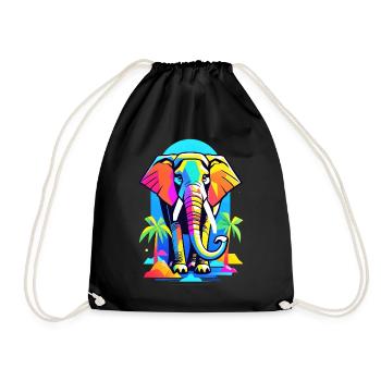 Colorful Elephant in Jungle Rainbow Design - Drawstring Bag - black - Front