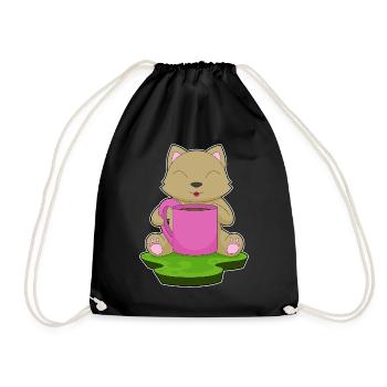 Katze Kaffee Becher - Turnbeutel - Schwarz - Vorne
