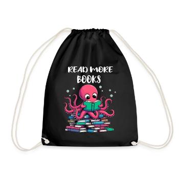 Octopus Loves Books Reading Is Fun Literature Sea - Drawstring Bag - black - Front