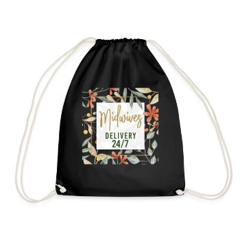 Nurse Midwife Birth Worker Flower - Drawstring Bag - black - Front