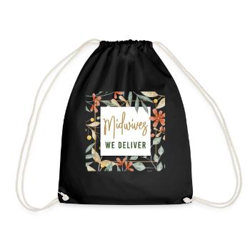Nurse Midwife Birth Worker Flower - Drawstring Bag - black - Front