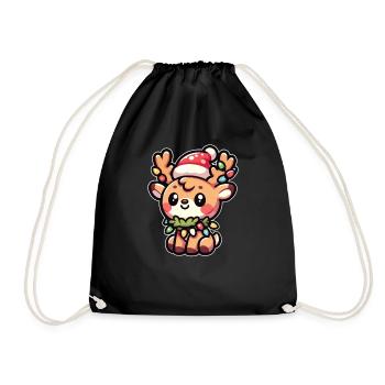 Weihnachtsmütze Weihnachten Lichterkette Reh - Turnbeutel - Schwarz - Vorne