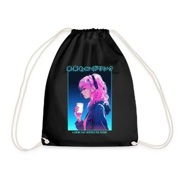 Vaporwave Cyber Anime Girl Japanese Aesthetic Punk - Turnbeutel - Schwarz - Vorne