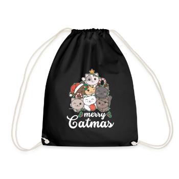 Merry Catma's Pun Cat Christmas - Drawstring Bag - black - Front