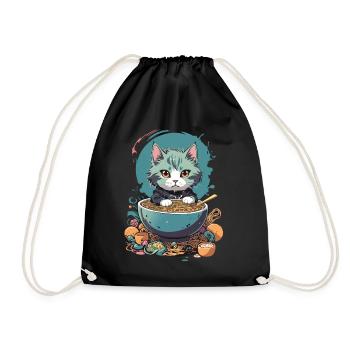 Kawaii Katze Ramen Pastell Japan Design - Turnbeutel - Schwarz - Vorne