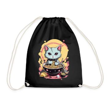 Chat Ramen Japon Esthétique pastel - Sac de sport léger - noir - Devant