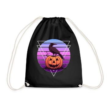 Raven Crow On Pumpkin Vaporwave Halloween Pagan Ae - Turnbeutel - Schwarz - Vorne