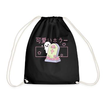 Kawaii Ghost Tombstone Cute Grave Japanese Pastel - Turnbeutel - Schwarz - Vorne