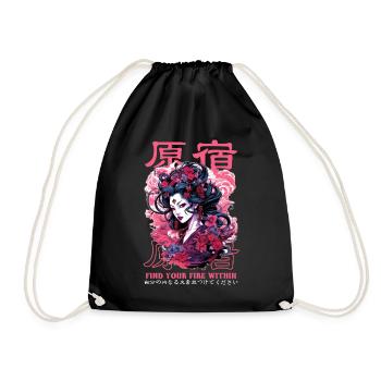 Harajuku Anime Girl Japanese Streetwear Vaporwave - Turnbeutel - Schwarz - Vorne