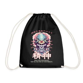 Creepy Oni Mask Japanese Streetwear Hiphop Harajuk - Turnbeutel - Schwarz - Vorne