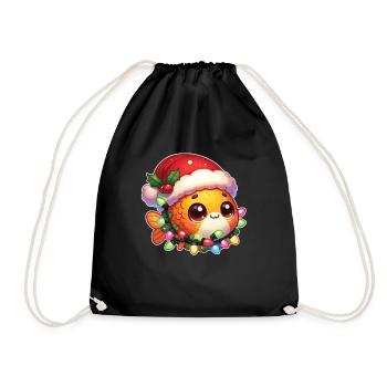 Père Noël chapeau Noël guirlandes lumineuses poisson rouge - Sac de sport léger - noir - Devant