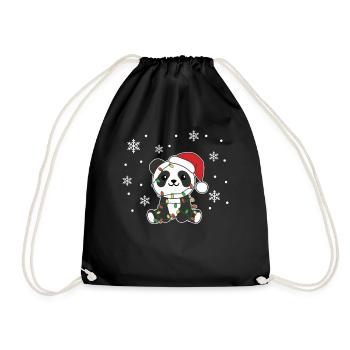 Panda Christmas Winter Animals Pandas - Drawstring Bag - black - Front