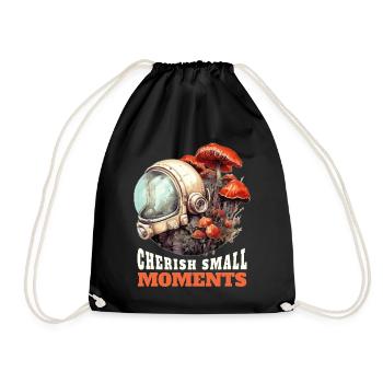 Cherish Small Moments Fungi Mushroom Astronaut Hel - Turnbeutel - Schwarz - Vorne