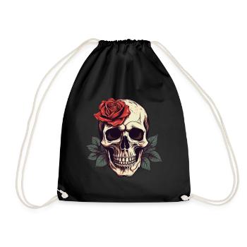 Totenkopf Rose Ästhetik Grunge Goth Totenkopf - Turnbeutel - Schwarz - Vorne