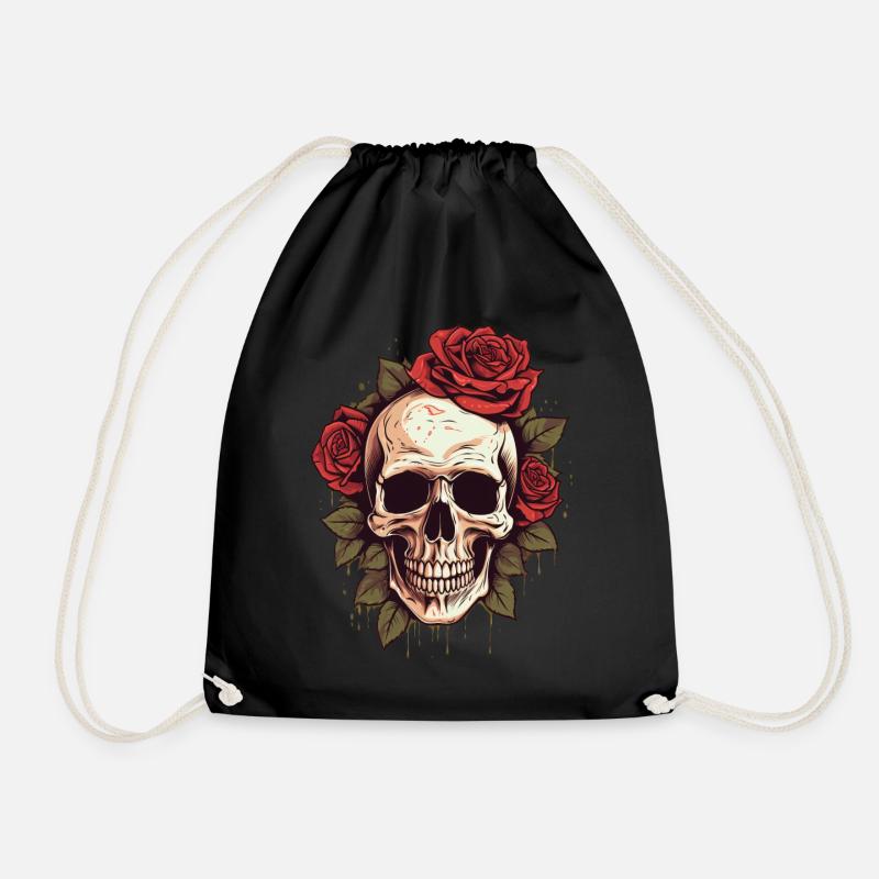 Totenschädel Rosen Ästhetik Grunge Goth Totenkopf - Turnbeutel - Schwarz