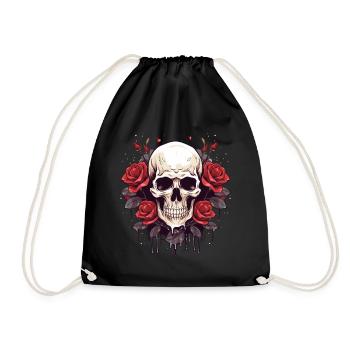 Totenschädel Rosen Goth Totenkopf Grunge Ästhetik - Turnbeutel - Schwarz - Vorne
