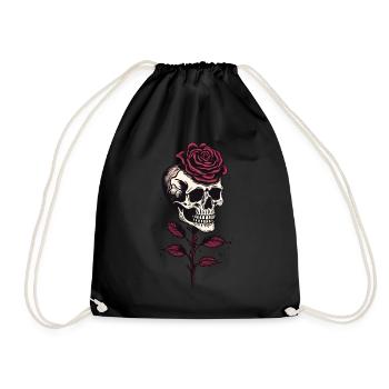Totenschädel Rose Ästhetik Goth Totenkopf Grunge - Turnbeutel - Schwarz - Vorne