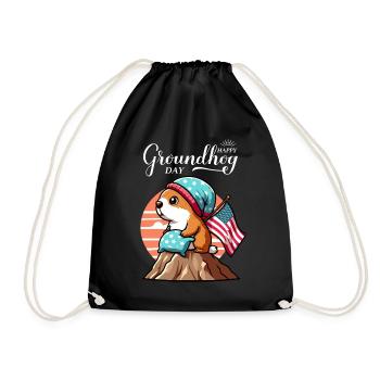Groundhog Day USA Funny Spring Hat - Drawstring Bag - black - Front