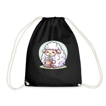 Kawaii Schafe Bubble Tea Boba Schaf - Turnbeutel - Schwarz - Vorne