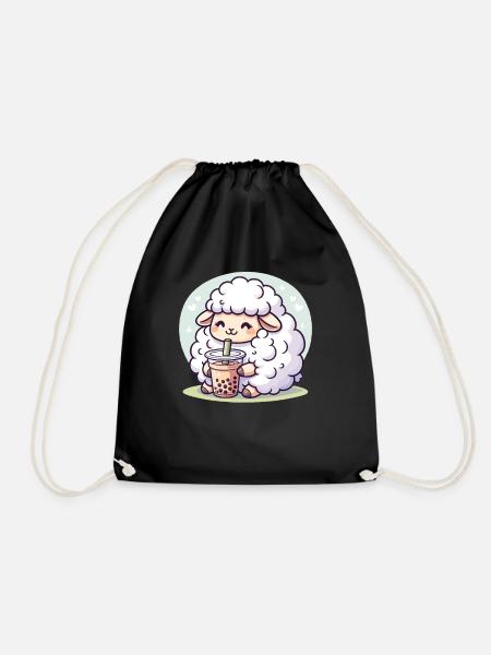 Kawaii Schafe Bubble Tea Boba Schaf - Turnbeutel - Schwarz
