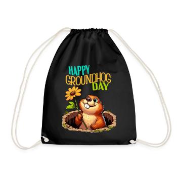 Groundhog Day Wishes Happy Groundhog Day Spring US - Drawstring Bag - black - Front