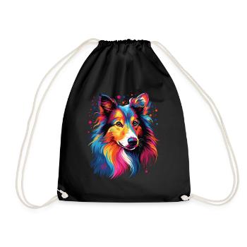 Watercolor Colorful Shetland Sheepdog - Drawstring Bag - black - Front