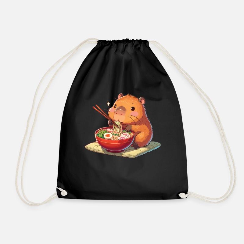 süße Capybara isst Ramen Nudeln Capybaras Ramen - Turnbeutel - Schwarz