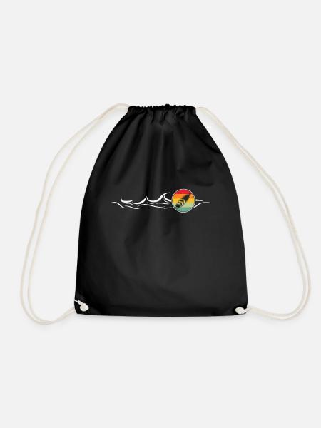 Surf Tropical Surfing Summer Surfboard Retro - Drawstring Bag - black