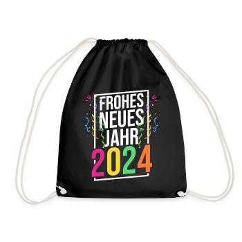 Frohes Neues Jahr Silvester 2024 - Turnbeutel - Schwarz - Vorne