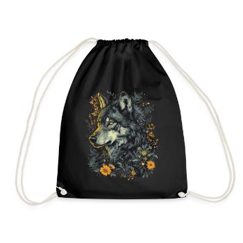 Wolf Wolf Head Mystical Floral Nature Wilderness Art - Drawstring Bag - black - Front