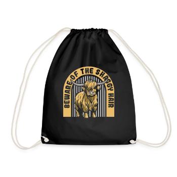 Beware Of The Shaggy Hair Highland Cow Highland - Drawstring Bag - black - Front