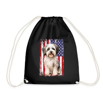 havanese dog, american flag - Turnbeutel - Schwarz - Vorne
