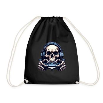 Skelett mit Gamecontroller. Design für Gamer - Turnbeutel - Schwarz - Vorne