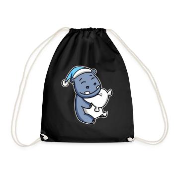 Hippopotame avec oreiller et bonnet somnolent - Sac de sport léger - noir - Devant