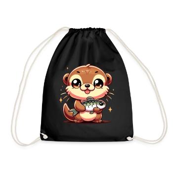 Loutre kawaii avec un design artistique de poisson - Sac de sport léger - noir - Devant