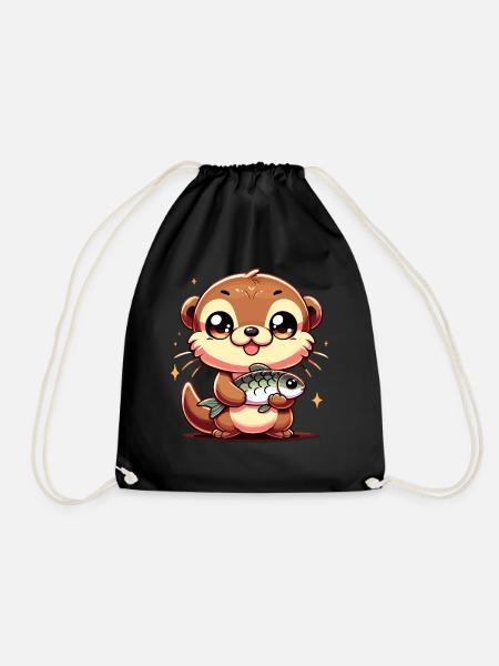 Nutria kawaii con diseño artístico de peces - Mochila saco - negro