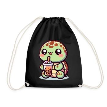 Kawaii Schildkröte Bubble Tea Liebhaber Niedliche Meeresschildkröte - Turnbeutel - Schwarz - Vorne