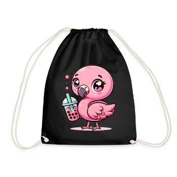 Niedlicher Kawaii Flamingo Bubble Tea Liebhaber Flamingo - Turnbeutel - Schwarz - Vorne