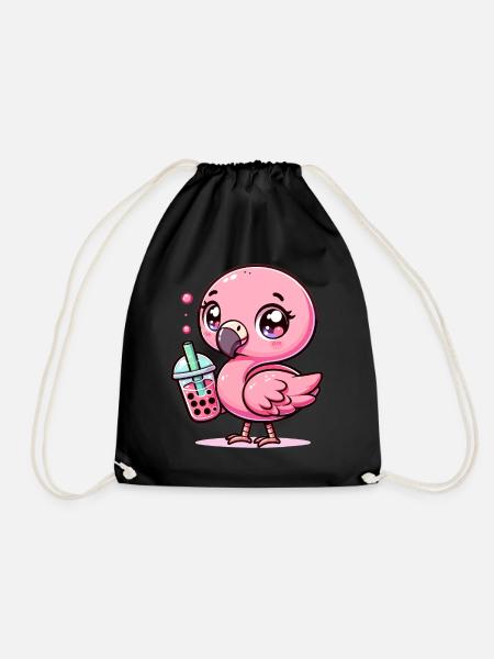 Mignon Kawaii flamant rose bulle amant de thé flamant rose - Sac de sport léger - noir