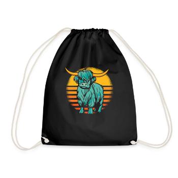 Retro Highland Cow Highland génisse éleveur - Sac de sport léger - noir - Devant