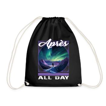 Apres All Day Ski Northern Lights Snowy Mountain - Drawstring Bag - black - Front