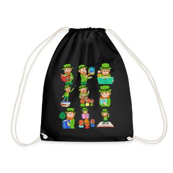 Book Shirt, Nine Leprechaun Reading Book Tales - Drawstring Bag - black - Front