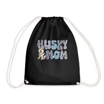 Siberian Husky Groovy Husky Mom - Drawstring Bag - black - Front