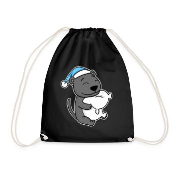 Panthère noire avec oreiller et bonnet somnolent - Sac de sport léger - noir - Devant