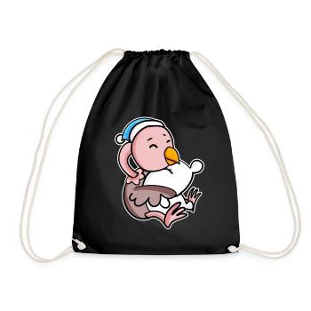 Ostrich with pillow and sleepy cap - Drawstring Bag - black - Front