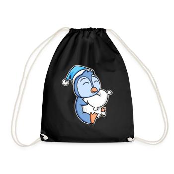 Pingouin avec oreiller et bonnet somnolent - Sac de sport léger - noir - Devant