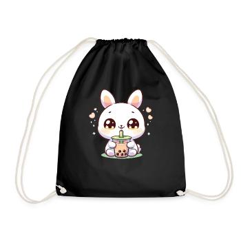Kawaii Hasen Bubble Tea Boba Hase - Turnbeutel - Schwarz - Vorne